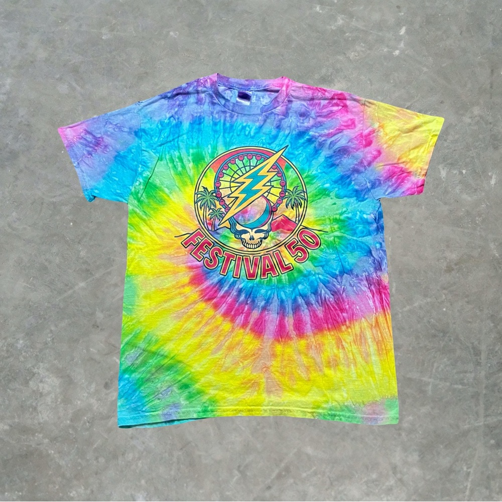 ☀️ The Grateful Dead Festival 50 Tie Dye Graphic Band Tee Mens M Colortone